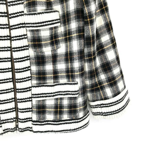Plenty Tracy Reese Womens Plaid Bomber Jacket Sz 2 Black‎ Cream Round Neck - Picture 2 of 5
